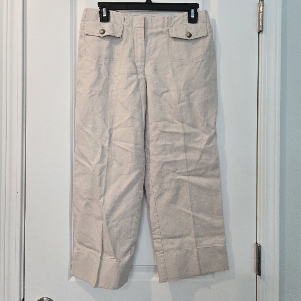 Ann Taylor Womens Tan linen Blend Cropped Dress Pants Size 4 Nwot